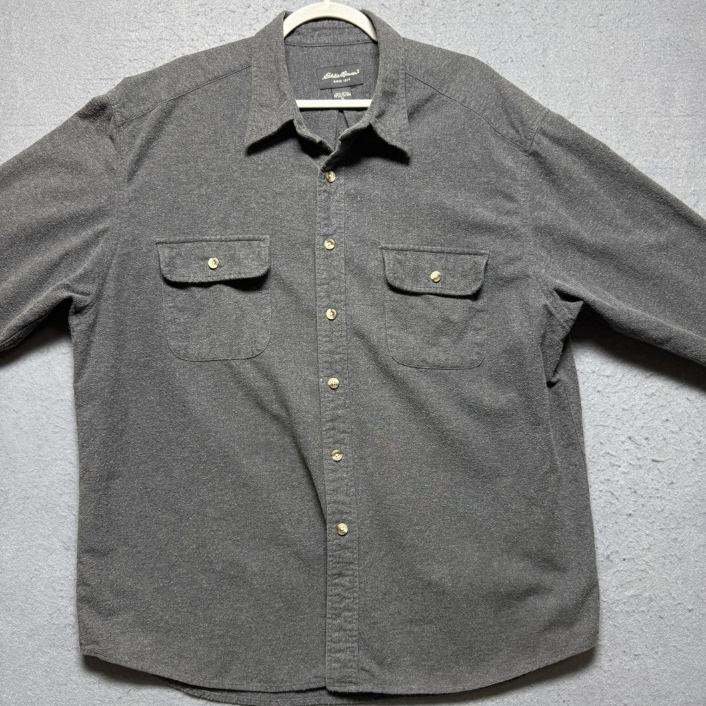 Eddie Bauer Mens Gray Flannel Long‎ Sleeve Button Up Shirt XL Cotton